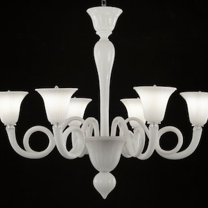 Handmade Murano glass chandelier white color with artistic decoration, handmade Made in Italy Venetian