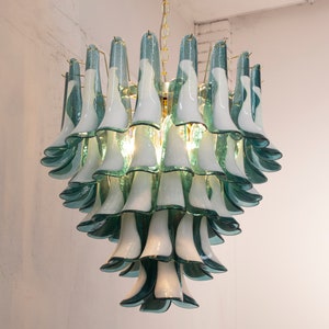 Petali suspension lamp Ø72 cm Made in Italy Murano glass octanium and white color, vintage style chandelier