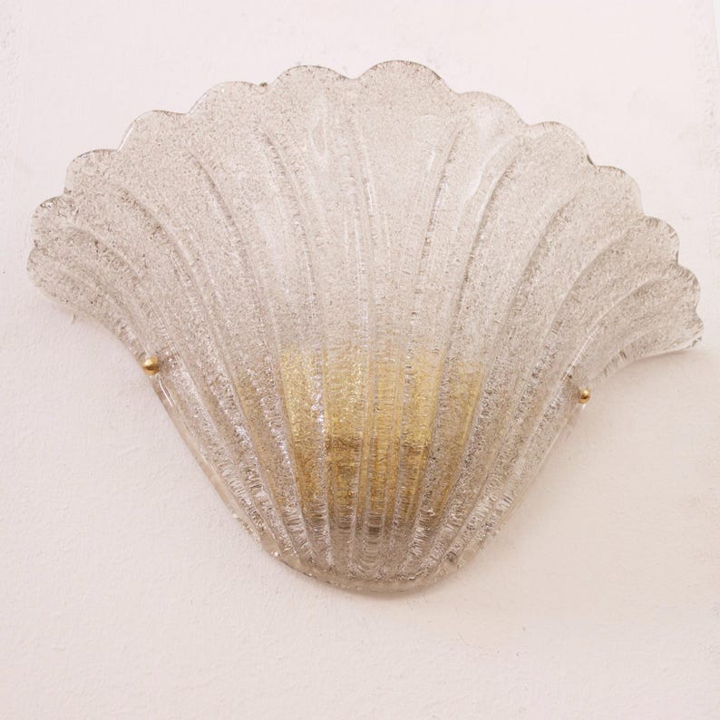 Murano Glass Wall Lamp: Smoky Vintage Sconce Shell-Shaped (Handmade Italy) image 10