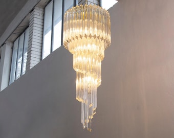 Murano Glass Chandelier: Italian Vintage Spiral - Gold Brass Frame