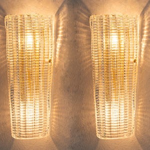 Set of 2 Wall sconce Clear Murano glass with handmade texture Made in Italy, vintage style design wall lamp
