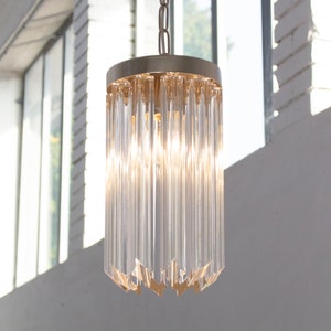Suspension chandelier with vintage Murano glass, handmade triedro quadriedri, Venini light design Made in Italy 1980s