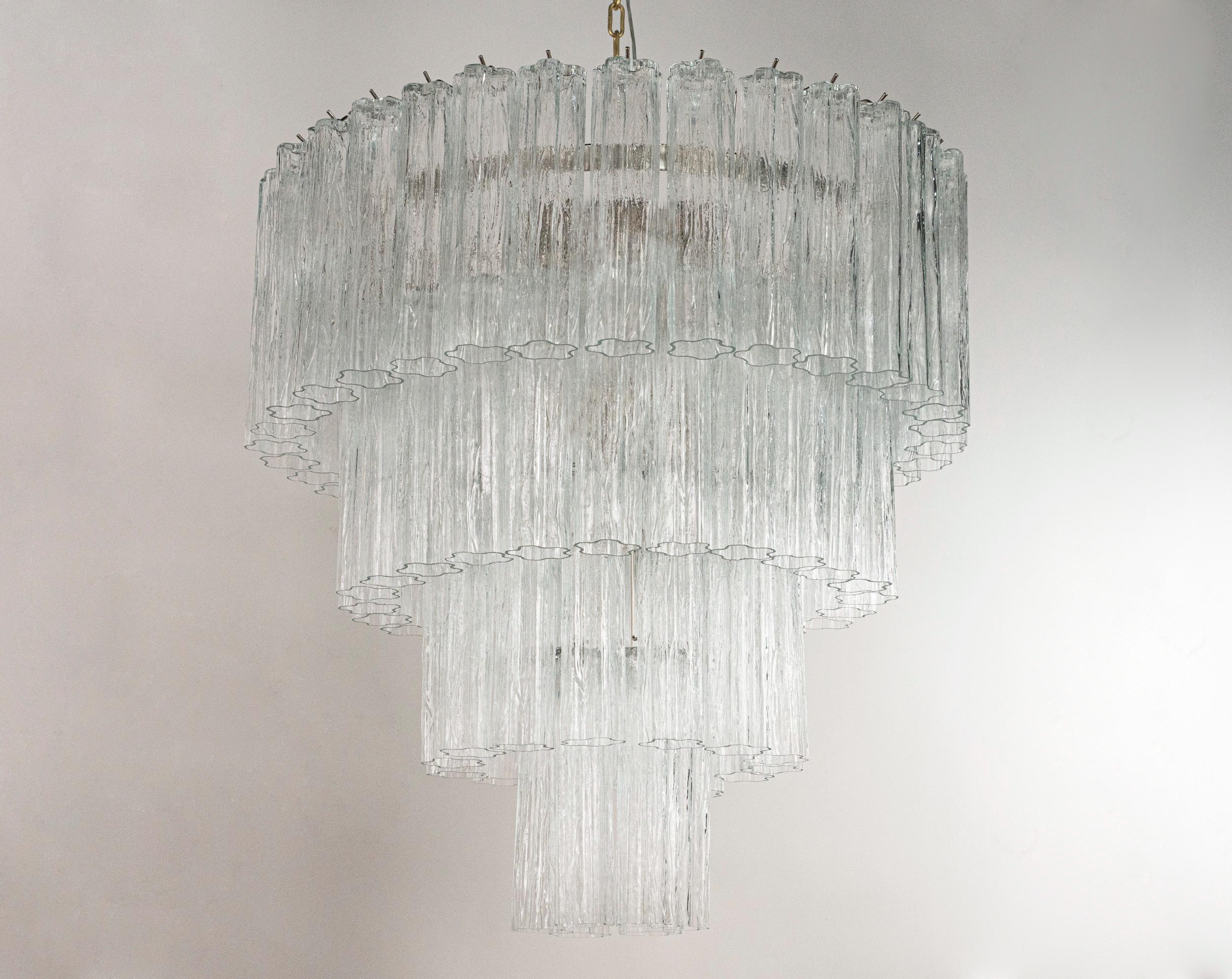 Great Suspension lamp Made in Italy Tronchi in clear Murano glass, vintage design style, ceiling chandelier Ø85 cm