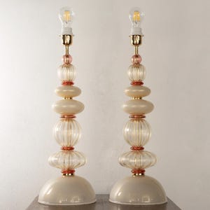 Glass Table Lamps: Murano Handmade Pair (Ivory, Pink, Gold Leaf) image 1