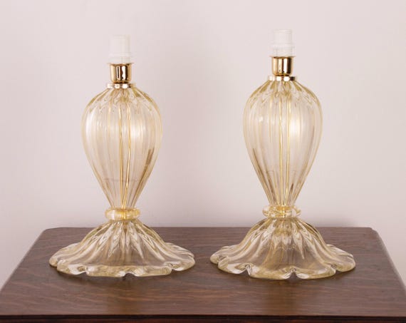 Murano Table Lamps: Transparent Glass with Gold Leaf - Set of Two