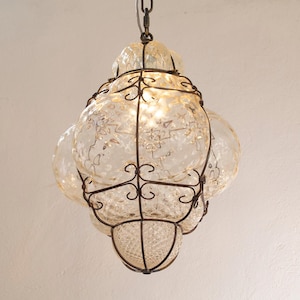 Lantern Lamp Murano Glass – Champagne Hand-blown Italy – Decorative Pendant Light