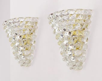 Murano Crystal Wall Sconces, Rostri Handmade Italian Glass Vintage Style (Set of 2)