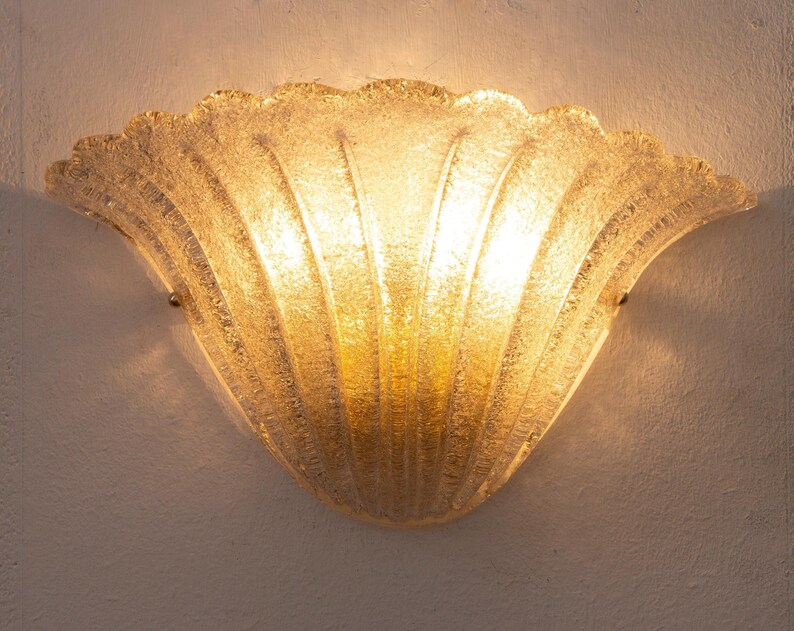 Murano Glass Wall Lamp: Smoky Vintage Sconce Shell-Shaped (Handmade Italy) image 6