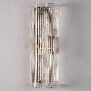 Murano Glass Wall Sconce - Deco Vertical Ribbed Texture, Brass Trim