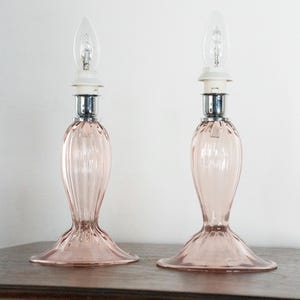 Murano Glass Lamp Pair - Handblown Pink Bedside Accent Lights
