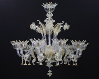 Large handmade gold Original Murano Glass chandelier, 10 lights, handmade Made in Italy lighting design
