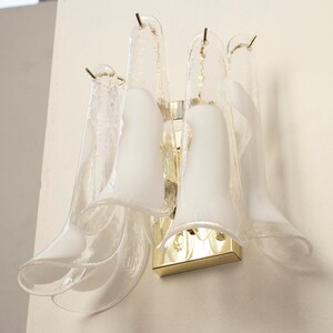 Murano Glass Sconce - Five Clear and White Petali Mid-Century Italian wall light image 11