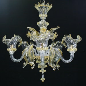 In stock! Elegant Original Murano glass Venetian chandelier with amber details, handmade Made in Italy Venetian