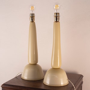 Set of 2 Murano glass table lamps ivory color height 54 cm, handmade Made in Italy lamp design