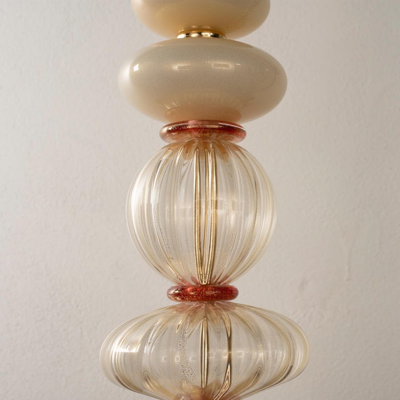 Glass Table Lamps: Murano Handmade Pair (Ivory, Pink, Gold Leaf) image 8