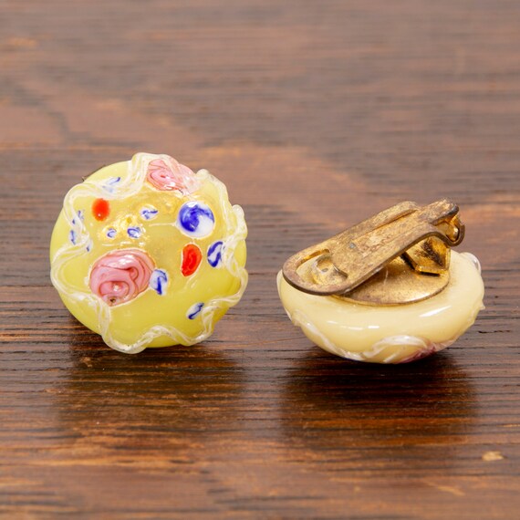 Vintage multicolor clip earrings with half flower… - image 3