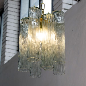 Pendant lamp Made in Italy Rialto green Murano glass cylinder chandelier, vintage style design classic, handmade chandelier diameter 26 cm