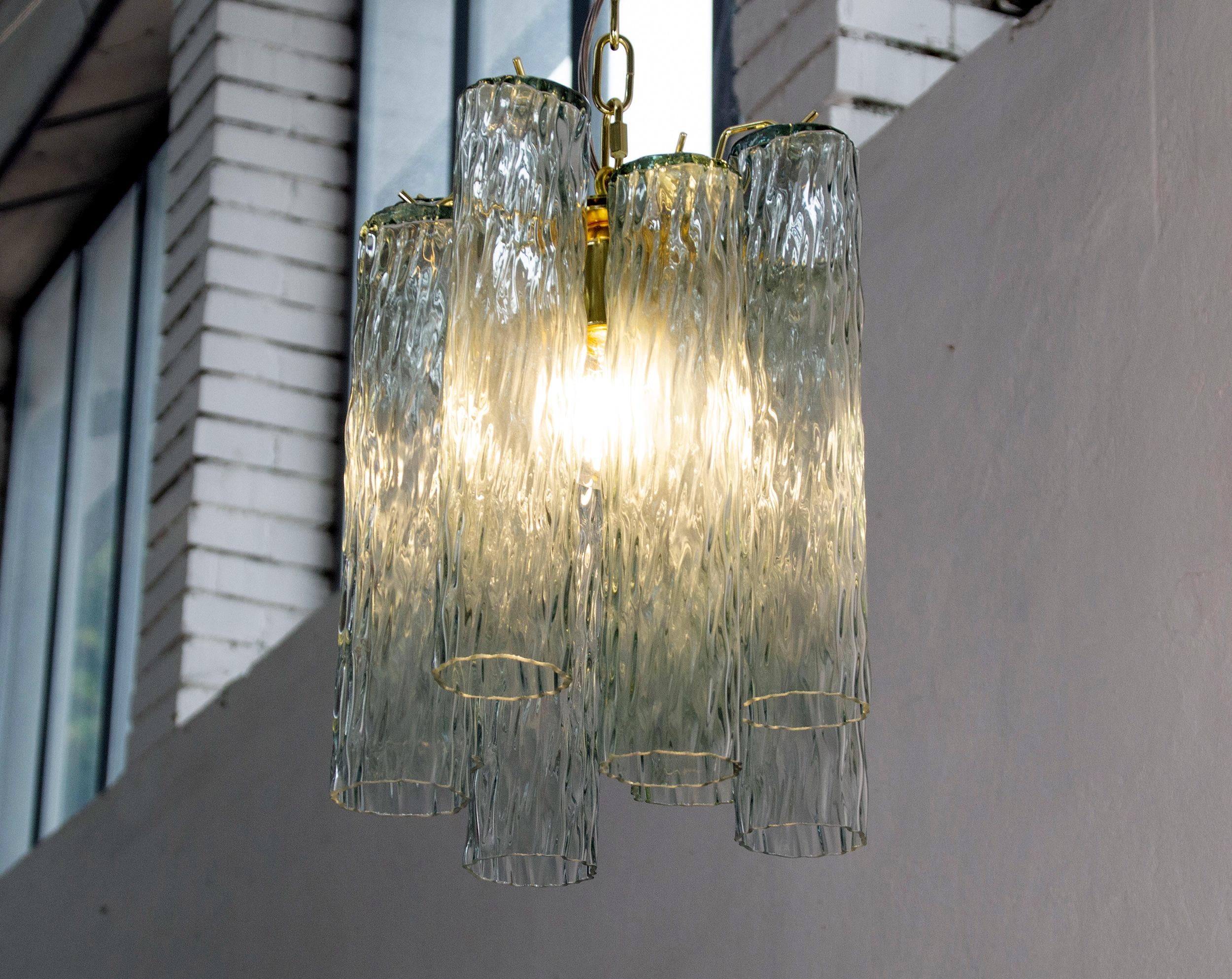 Pendant lamp Made in Italy Rialto green Murano glass cylinder chandelier, vintage style design classic, handmade chandelier diameter 26 cm