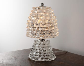Rostrato Murano Glass Table Lamp, Clear Crystal, Barovier Style, Made in Italy