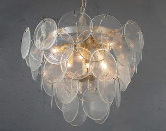 Disc Chandelier – Murano Clear Glass Hand-blown Italy – Decorative lamp