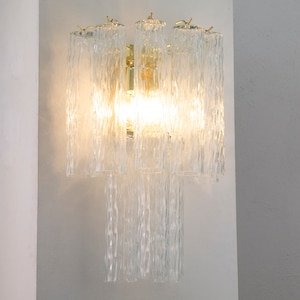 Large Made in Italy crystal-colored decorated Murano glass wall sconce, vintage style wall lamp with glass tubes
