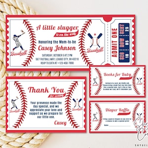 Little Slugger Baby Shower Invitation Bundle: Baseball Ticket (Digital Download)