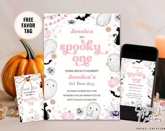 Spooky One Birthday Invitation Editable Spooky First Birthday Girl Halloween Birthday Invite Spooky One First Birthday Invite Favor Tag SO1