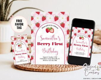 Erdbeere Einladung zum 1. Geburtstag: Beeren Party Einladen (Digitaler Download)