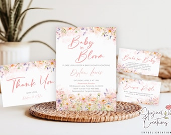 Wildflower Baby Shower Invitation Bundle: Spring Floral (Digital Download)