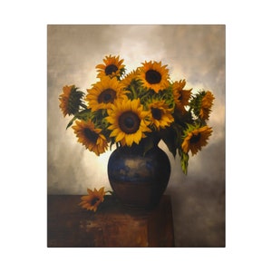 Canvas Print Sunflowers In Vase, black side borders