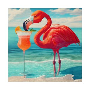 Canvas Print Flamingo On The Beach, blue side borders