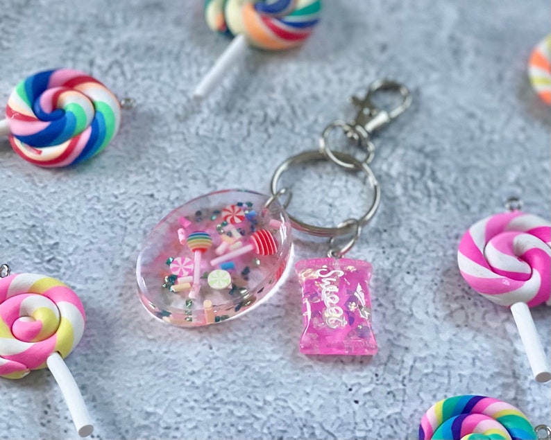 Candy Sweets Resin Keychain, Sugar Lollipop Sprinkles Themed, Child ...