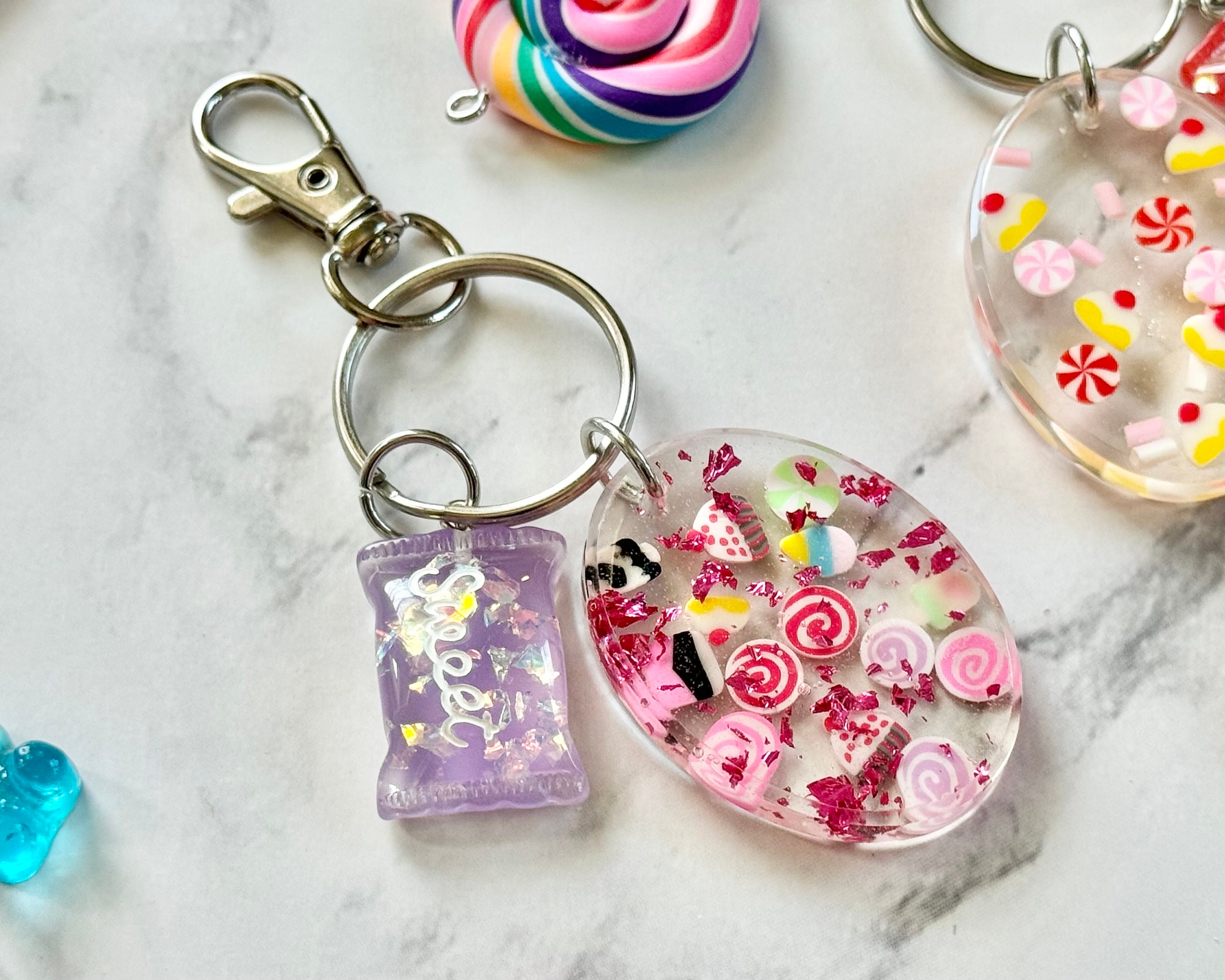 Candy Sweets Resin Keychain, Sugar Lollipop Sprinkles Themed, Child ...