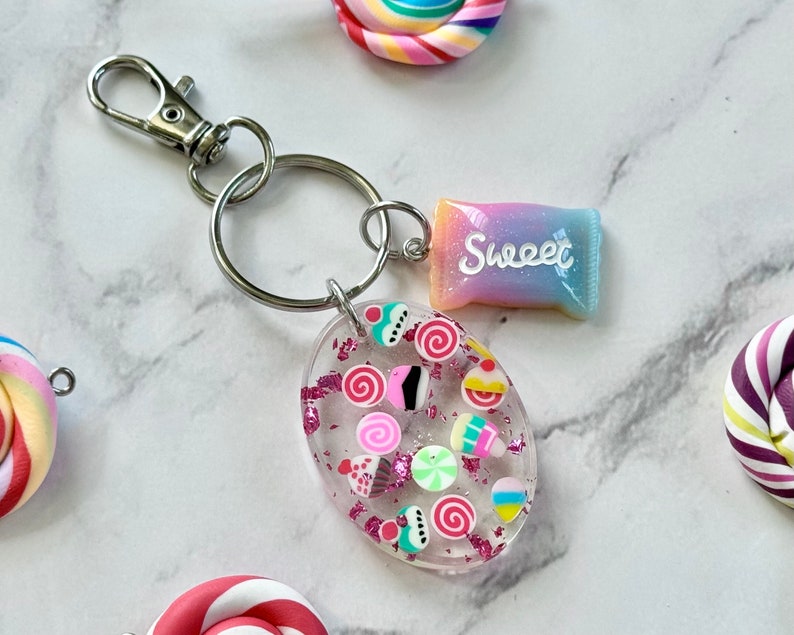 Candy Sweets Resin Keychain, Sugar Lollipop Sprinkles Themed, Child ...