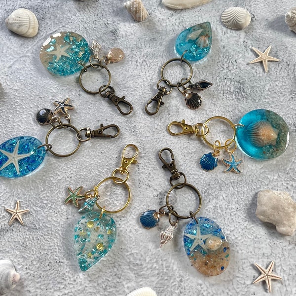 Starfish Beach Resin Keychain, Florida Sea Souvenir, Ocean themed gift, Coastal Birthday, Sea life purse accessories, backpack key holder