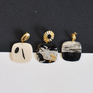Collection Anne, Boucles doreilles en argile polymère, Brillant, Ocre, Noir, Résine, Fait à la main image 1