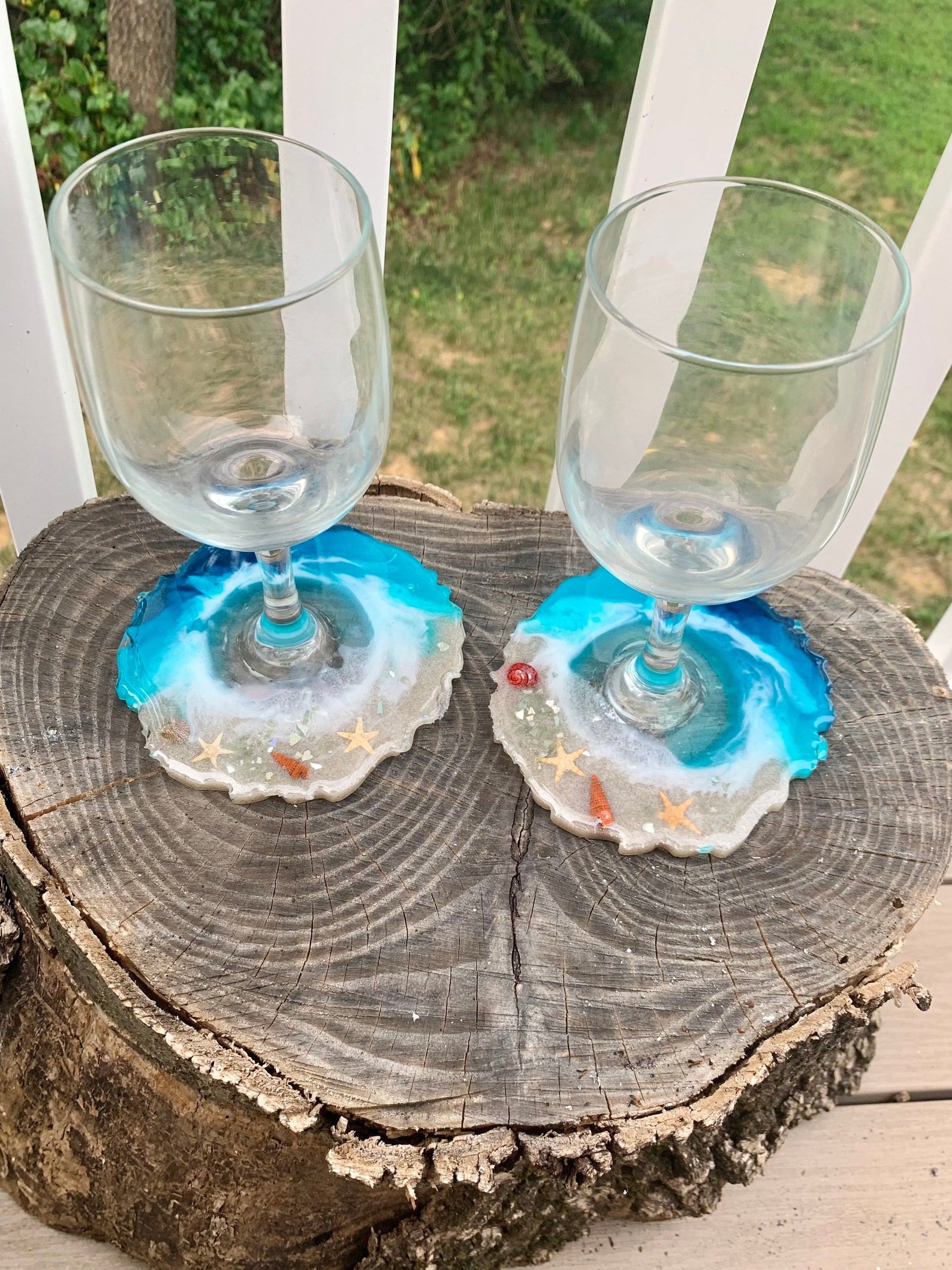 2 Beach Wine Glasses Etsy