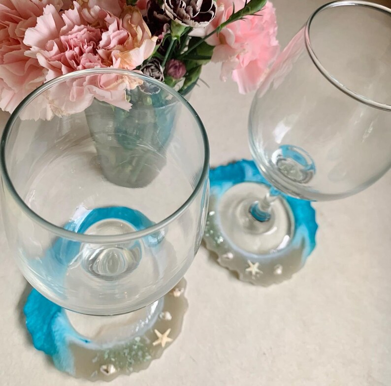 2 Beach Wine Glasses Etsy