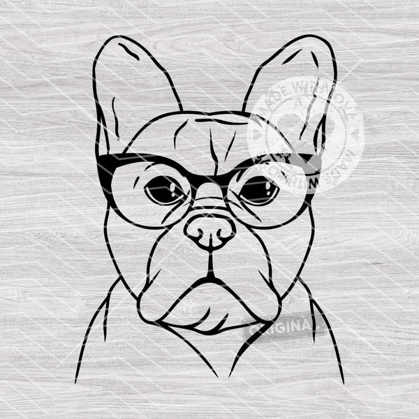 French Bulldog with Glasses SVG, Dog with Glasses Svg, Frenchie SVG, Dog svg file, Frenchie cut file, French bulldog svg, Dog face svg, Dog