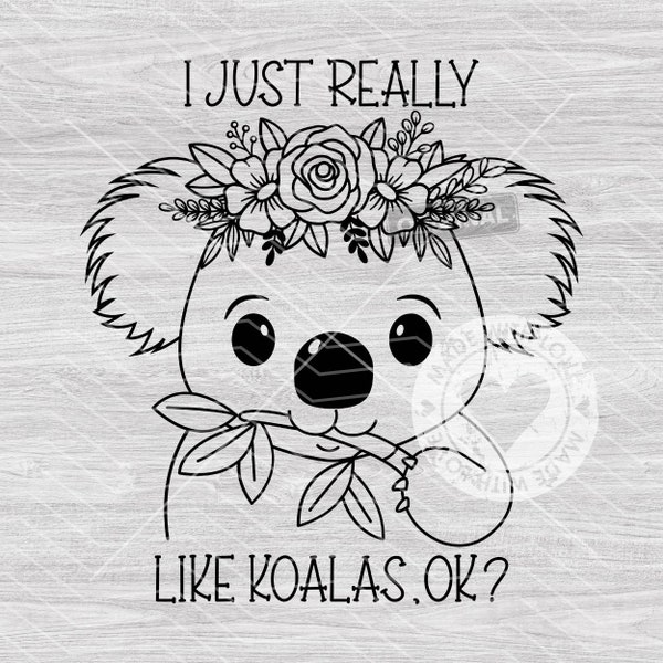 Koala SVG, Koala with Flower Crown Svg, Baby Koala SVG, Koala svg file, Floral Crown, Cute Koala svg, Koala face svg, Koala cut file