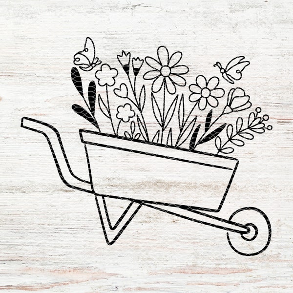 Floral Wheelbarrow svg, Wheelbarrow svg, gardening svg, Spring svg, Wildflowers Wheelbarrow, wheelbarrow with flowers