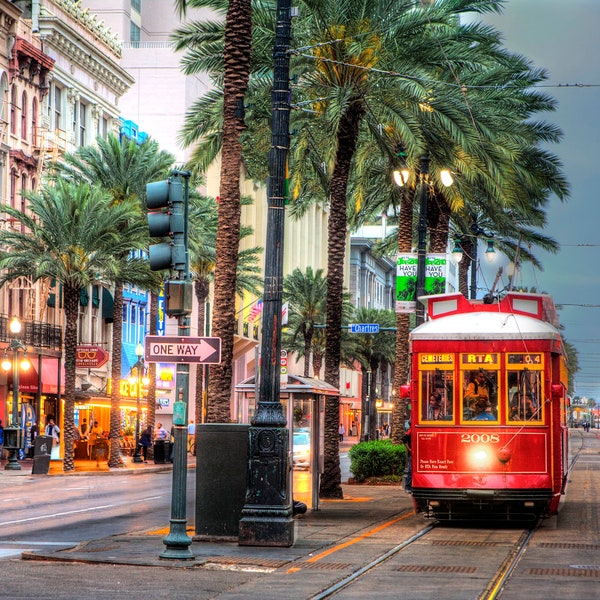 Canal Street, New Orleans Streetcars, Streetcars on Canal Street, Streetcar Photos, Limited Edition Print