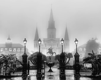 French Quarter Black and White, St. Louis Cathedral, Jackson Square, New Orleans Black and White Photography, A limited edition print