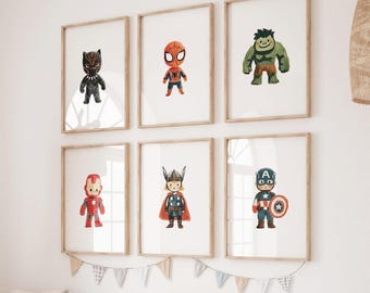6 Avengers Prints for Kids Room – Superhero Wall Art – Nursery Posters – Digital Download – All Sizes Included
