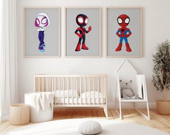 Set of 3 Spidey and Friends posters | Kids superhero wall art | Spiderman nursery decor | Boys room prints