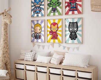 Superhero Wall Art for Kids Room | Set of 6 Printable Nursery Posters | Boys Room Decor | Digital Download | Kids Wall Prints
