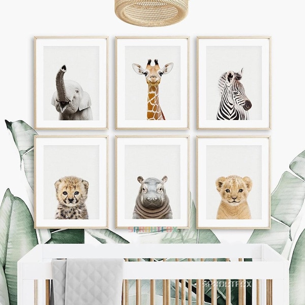 Safari nursery prints, Set of 6 Prints, Nursery decor, Nursery wall art, Baby Animal prints for nursery, Christmas gift