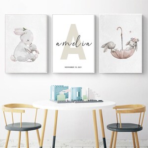 Safari animal elephant, rabbit, fox, deer, baby Boys set of 3 children's prints, decoration nursery
