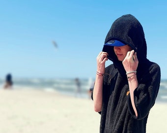 Back to Black Surf Poncho - Adult Hooded Towel, 100% Cotton Swim Parka Changing Robe - Perfect Gift for Surfers, Men Christmas gift for him