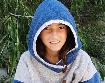 Poncho serviette de surf, serviette à capuche étoiles bleues, 100 % coton, parka de bain, peignoir pour enfants, camping-car adulte, cadeau pour surfeur, poncho de piscine pour bébé